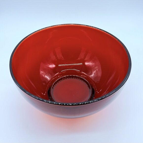 LARGE Vintage RUBY RED GLASS ROUND BOWL 10" - Picture 2 of 7